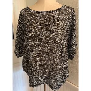 S/M Mizumi Woven Mesh Short Sleeve Shirt Women's Black White Slightly Sheer Top